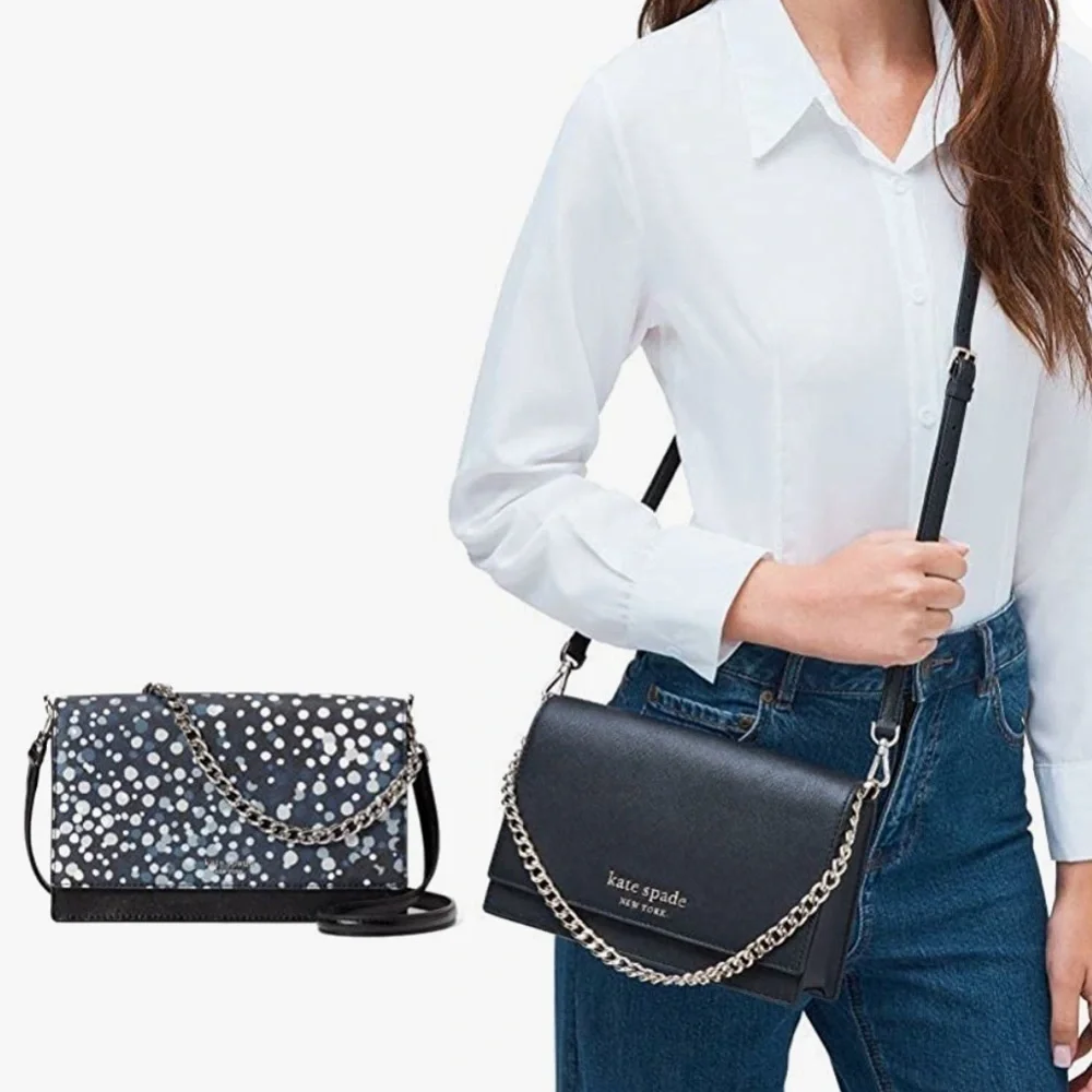 KATE SPADE CONVERTIBLE CROSSBODY CAMERON Saffiano Leather
Blue Dots
Black Body - Picture 2 of 15